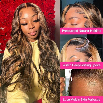 13x4 Lace Frontal Human Hair Wig P4 27 Body Wave Density- No Tangle, No Shedding, Cuticle Aligned