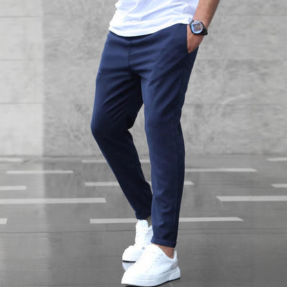 Men's Casual Pants With Pockets Fashion Slim Fit Drawstring Trousers