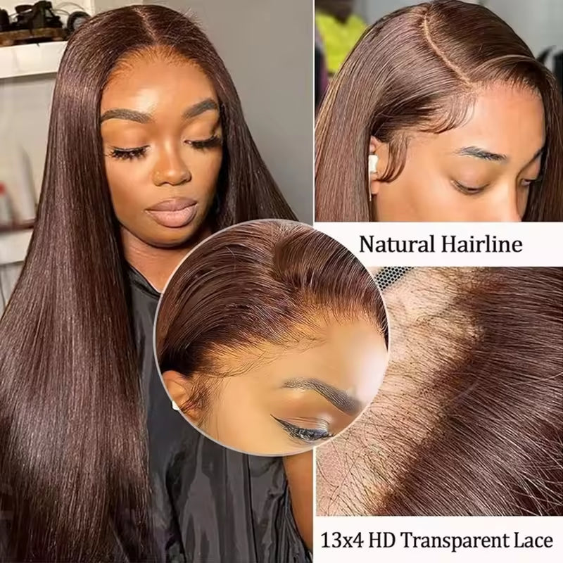 13x4 HD Lace Front Wig, Human Hair, Natural Brazilian Brown Wig, Women's Unprocessed Virgin Hair Wig- 16-24 inches