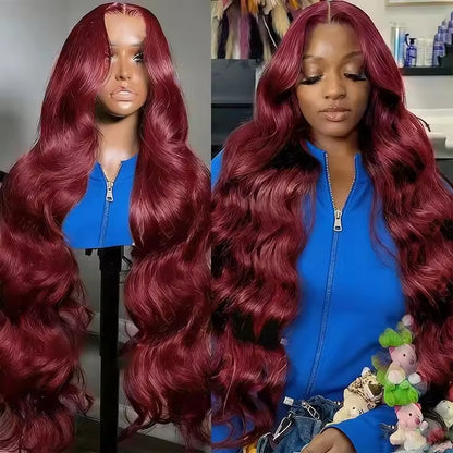 13x6 Human Hair Lace Wig, High-Definition Burgundy Lace Wig, Human Hair With Aligned Cuticle Layer, Indian Hair Wig- 14-28 inches