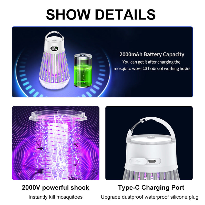 Digital Display Mosquito Killer Lamp Electric Shock Mosquito Trap Light Radiation-less Insect Repellent Trap For Bedroom Outdoor Summer Gadgets
