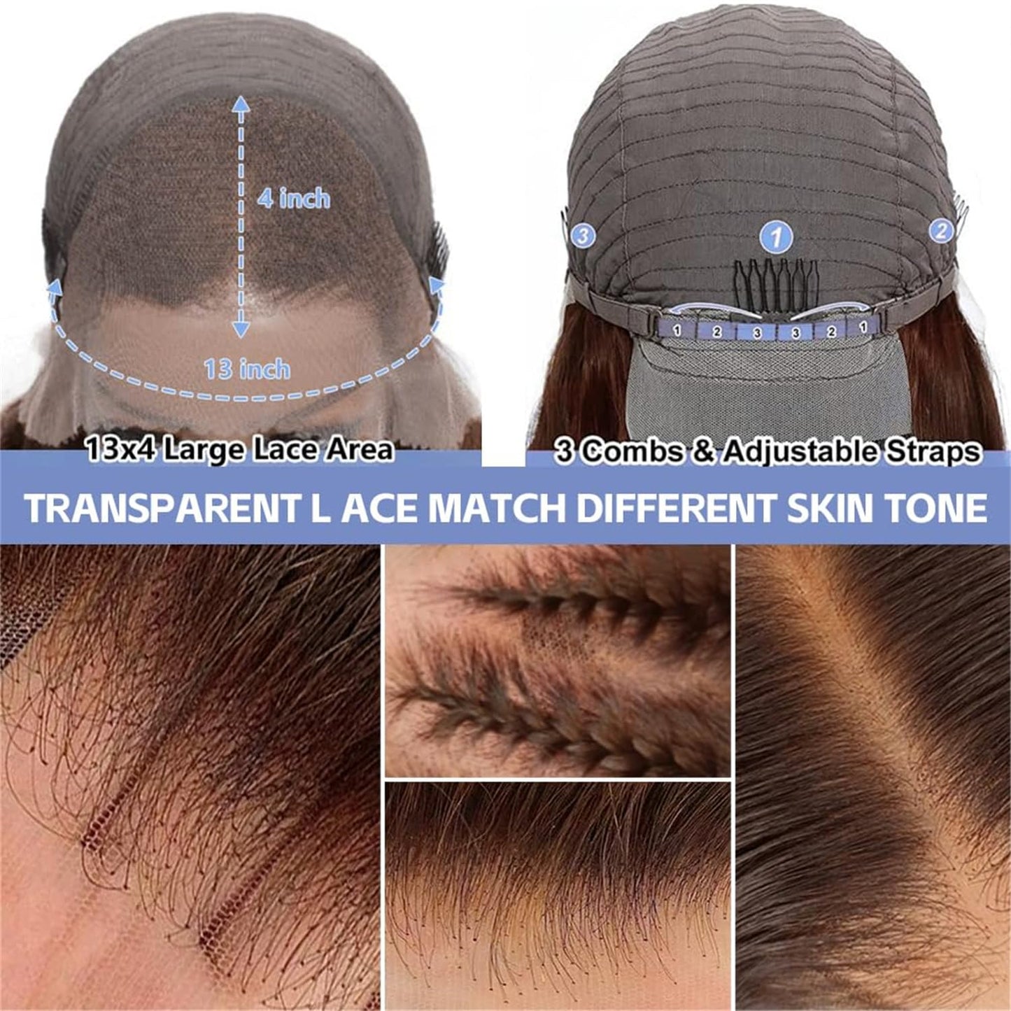 13x4 Lace Frontal Human Hair Wig Brown Body Wave Density 14-30 inches