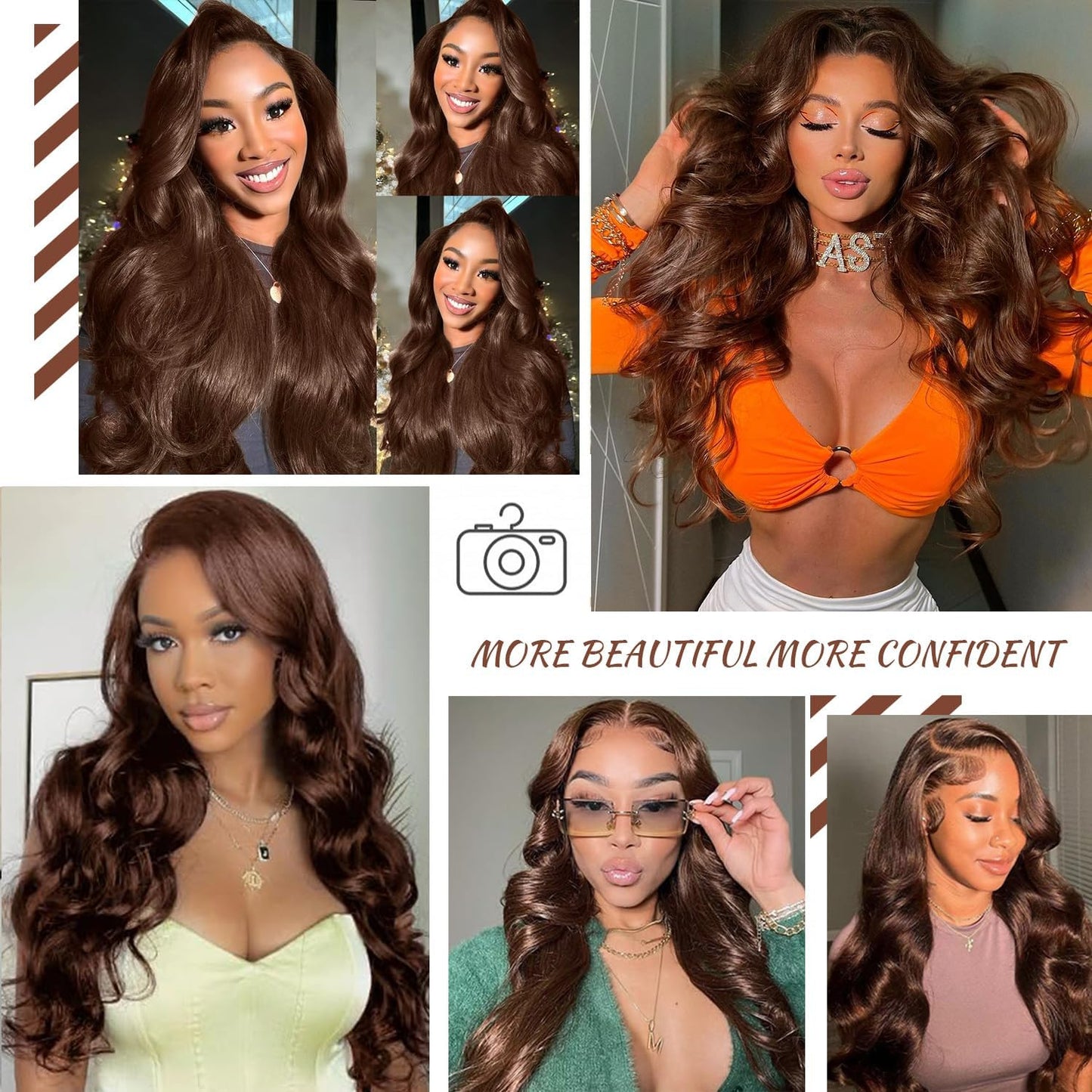 13x4 Lace Frontal Human Hair Wig Brown Body Wave Density 14-30 inches