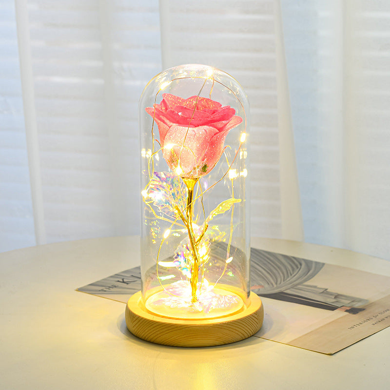 Valentine's Day Gift For Girlfriend Eternal Rose Flowers LED Light In Glass Cover Day Wedding Decoration Favors Mother Day Female Gift