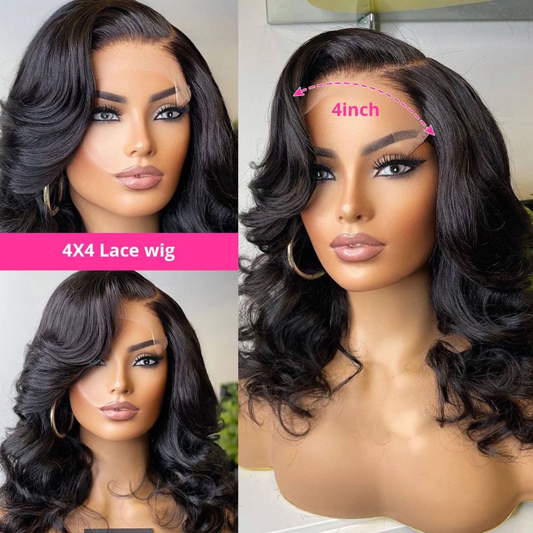 13X4 Lace Front Bob Wigs Brazilian-100% human hair-  Curlable, No shedding and No tangles