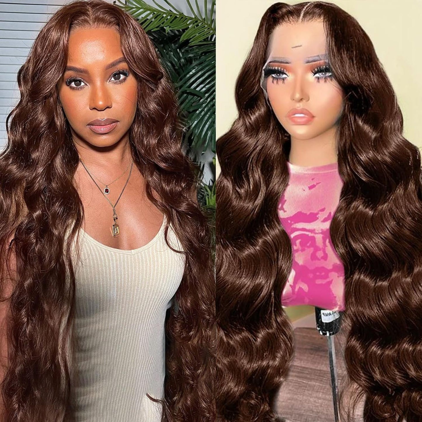 13x4 Lace Frontal Human Hair Wig Brown Body Wave Density 14-30 inches