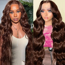 13x4 Lace Frontal Human Hair Wig Brown Body Wave Density 14-30 inches