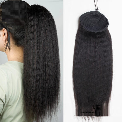 Ladies Bandage Real Hair Ponytail Corn-beard Piece- Human Hair