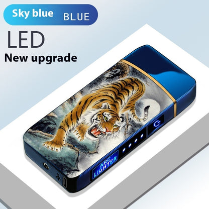 Windproof Electric Dual  Lighter USB Rechargeable Flameless Plasma Pulse Cigarette Lighter Candle With LED Power Display