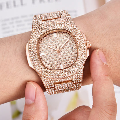 Men's Watches Luxury Brand Fashion Diamond Date Quartz Watch