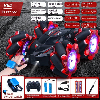24G High-speed Wireless Remote Control Car Light Music Four-wheel Drive Double-sided Driving Flip Rotating Drift Car Stunt Car