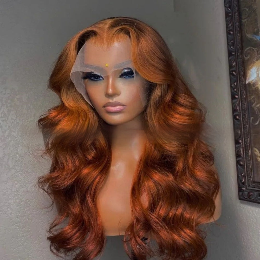 Ginger Body Wave Lace Front Wig In Stock Orange Big Wave Lace Headgear- Human hair- 8- 32inches