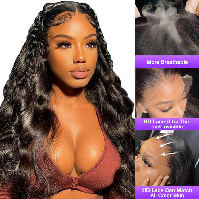 13x4 Lace Front Human Hair Wigs Natural Color Body Wave Density 8-16 inches