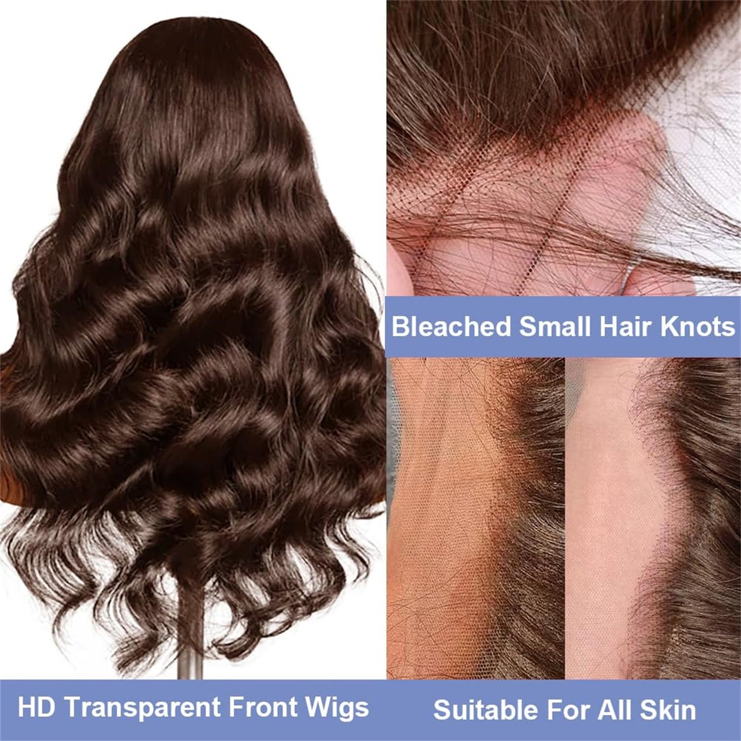 13x4 Lace Frontal Human Hair Wig Brown Body Wave Density 14-30 inches
