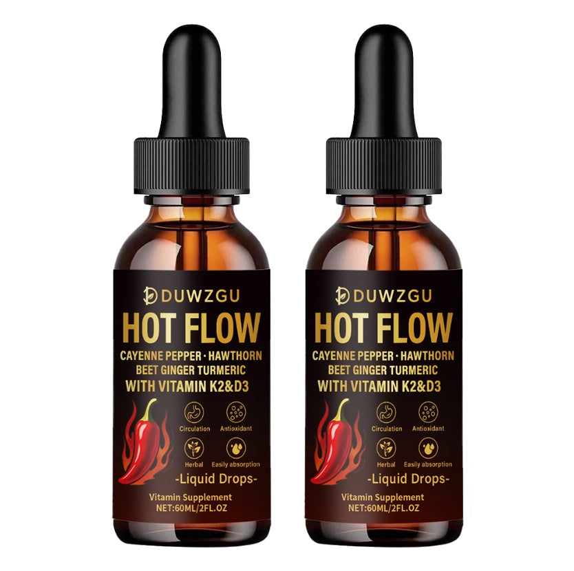 Duwzgu Hot Flow-- Cayenne Pepper, Hawthorn, Beet Ginger Turmeric with Vitamin K2 & D3---Pepper Drops