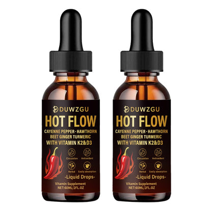 Duwzgu Hot Flow-- Cayenne Pepper, Hawthorn, Beet Ginger Turmeric with Vitamin K2 & D3---Pepper Drops
