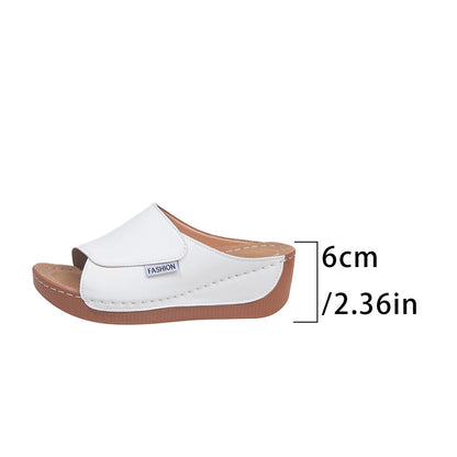 Summer Wedge Slides Slippers Fashion Fish Mouth Thick Bottom Roman Shoes Solid Color Beach Sandals For Women