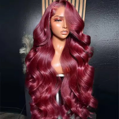 13x6 Human Hair Lace Wig, High-Definition Burgundy Lace Wig, Human Hair With Aligned Cuticle Layer, Indian Hair Wig- 14-28 inches